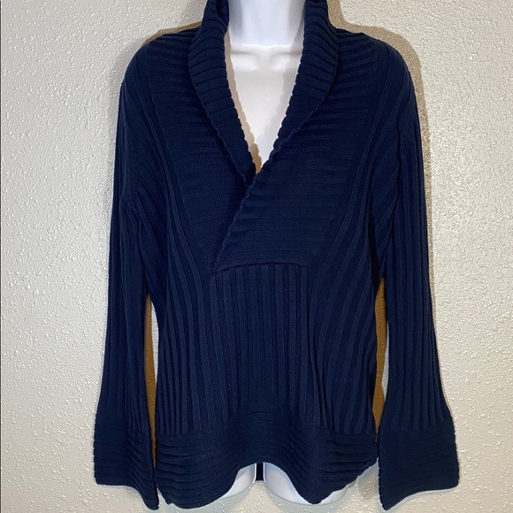 Chadwicks Navy Blue Ribbed Thick Knit Sweater, Shawl Collar Pullover Size L - Picture 1 of 12